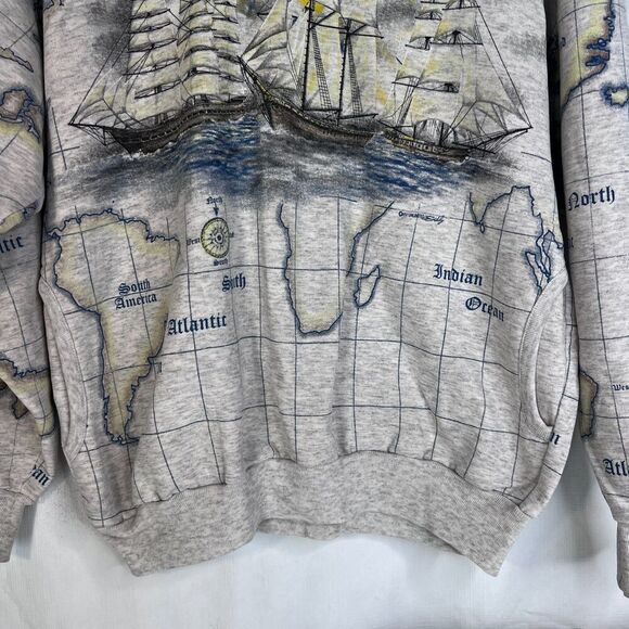 Art Unlimited SportsWear VTG Travel Nautical Map Sweater Cotton Blend Size MD - Picture 5 of 9